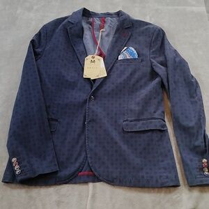 NWT RNT 23 Mens 44 Navy Sport Coat Cotton Blazer Unique‎ Bespoke Design